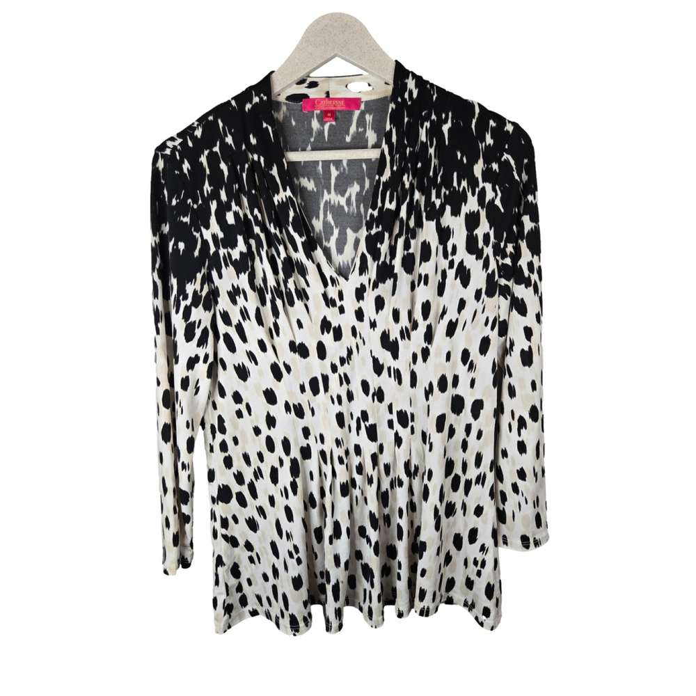 Catherine Malandrino Women's White and Black Animal Print Blouse Size Medium